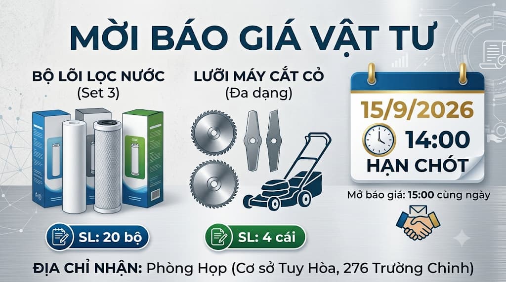 Thông báo: Về việc báo giá vật tư phục vụ hoạt động tại Cơ sở Tuy Hòa